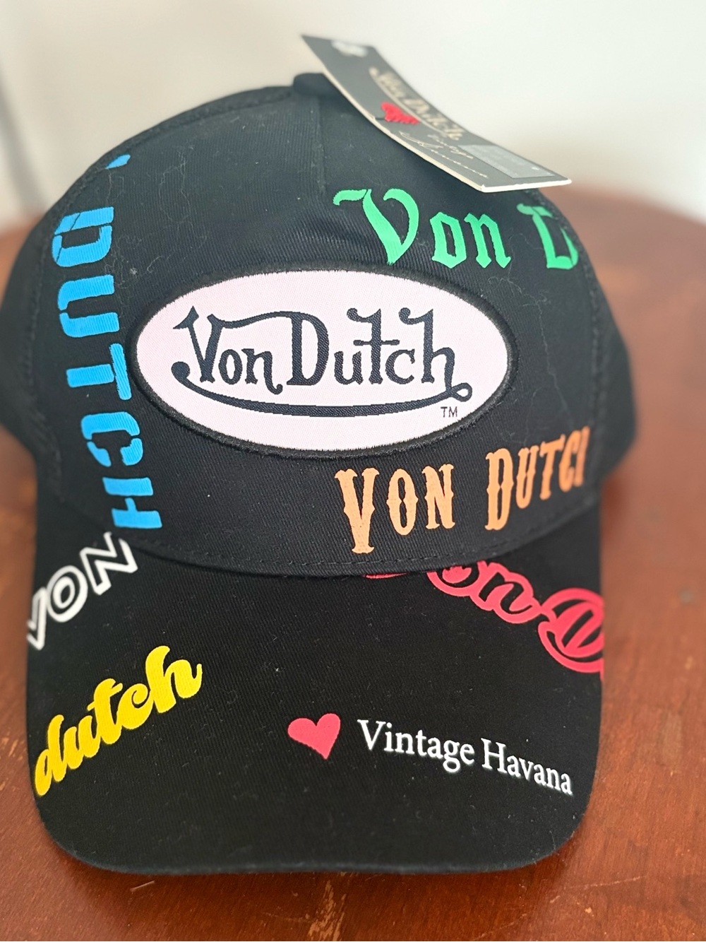 Von Dutch Black Mesh Cap with Multicolor Logo Accents